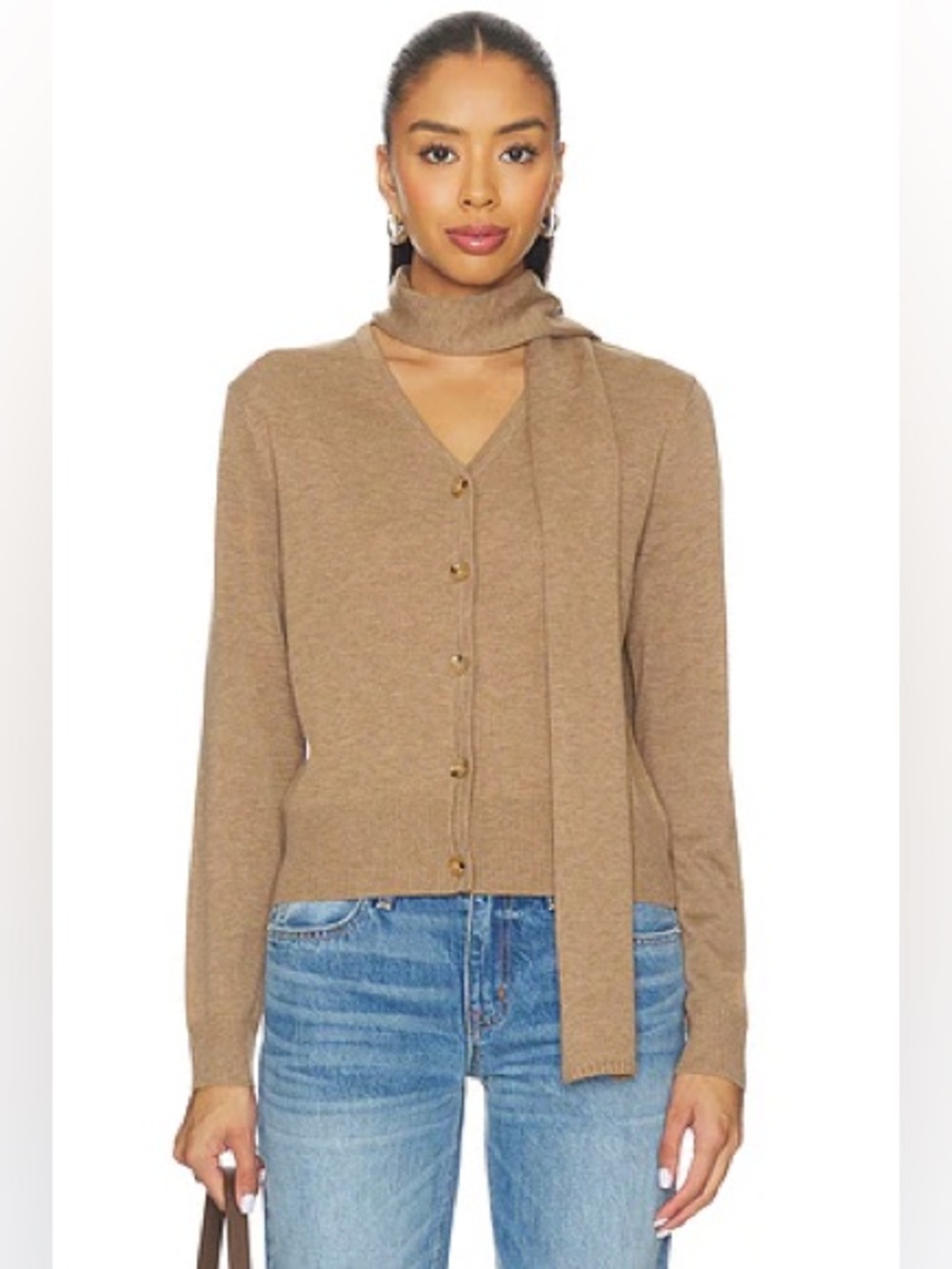 NEW ASTR The Label Glynne V-Neck Scarf Cardigan Sweater Wool Blend Medium